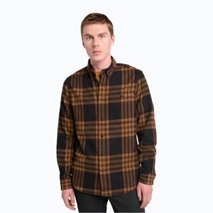 Timberland Men's Black and Tan Plaid Shirt